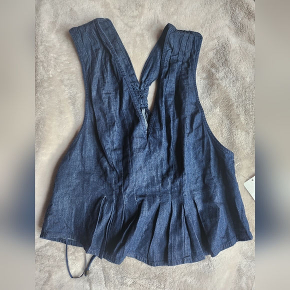 Free People Clean Coastal Denim Set Maxi Skirt Peplum Tank Dark Space Girl Wash - Picture 3 of 13